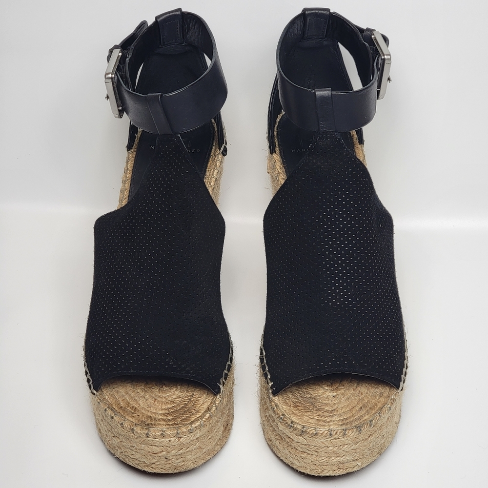 Marc Fisher MLANNIE ESPADRILLE WEDGE SANDAL, Black Leather, EUC, size 8.5 - Picture 2 of 8